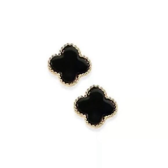 Park Lane Black and Gold Clover Edge Stud Earrings - Picture 2 of 2